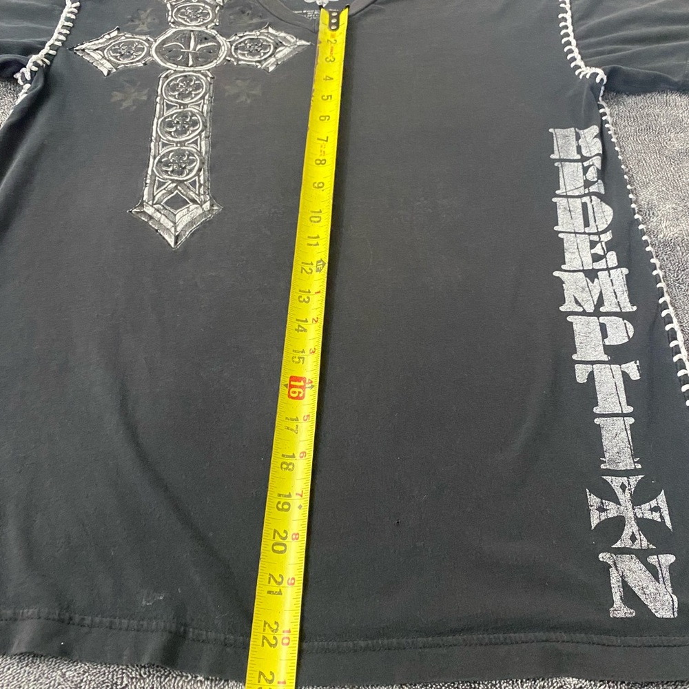 Y2K Raw State Redemption Winged Gothic Cross T-Shirt Black Thick Stitch Size L - Picture 8 of 8